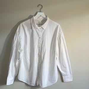 H&M white baggy button up with puffy sleeves